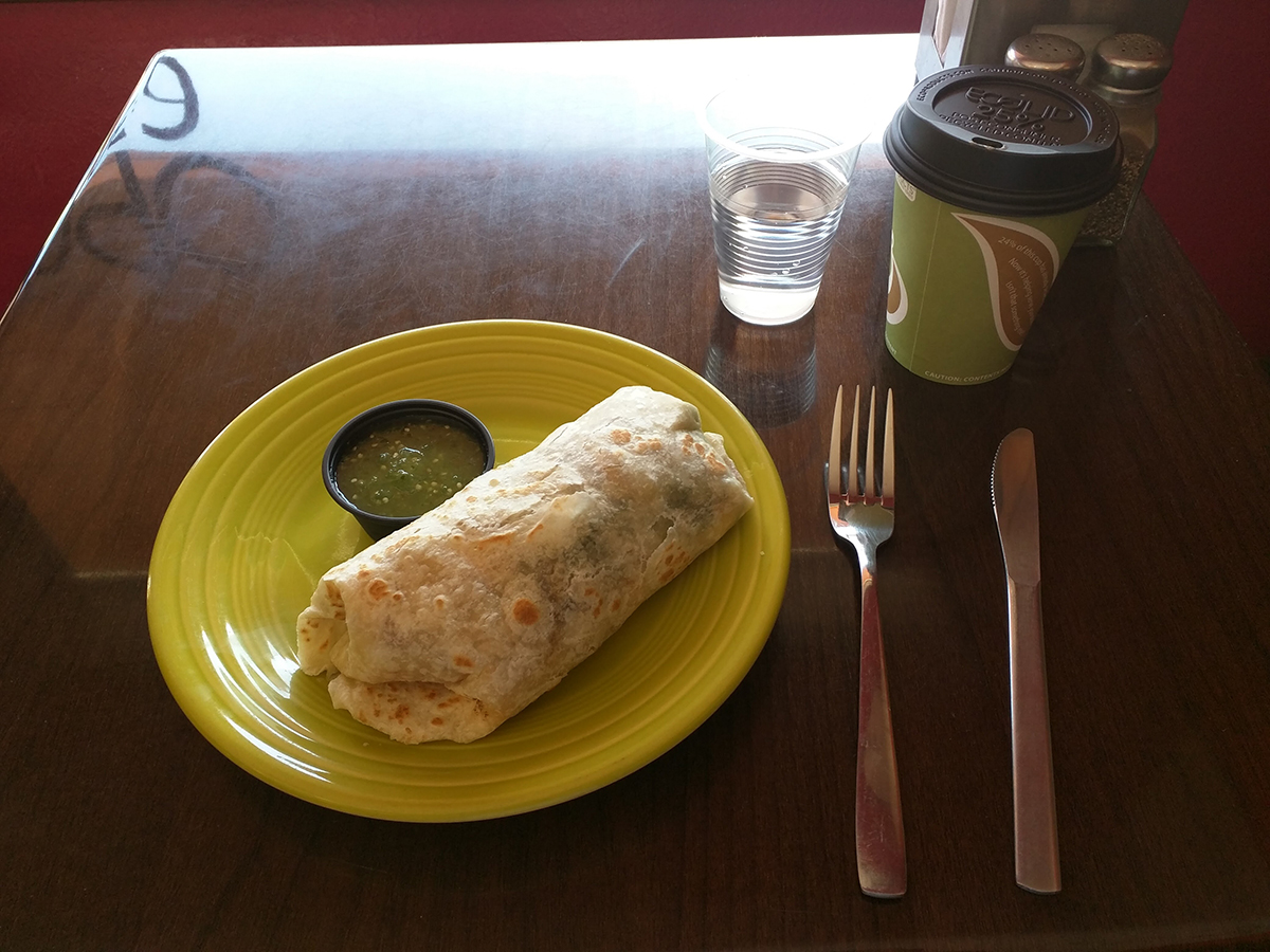 Breakfast Burrito & Latte at Love Muffin Cafe in Moab, Utah