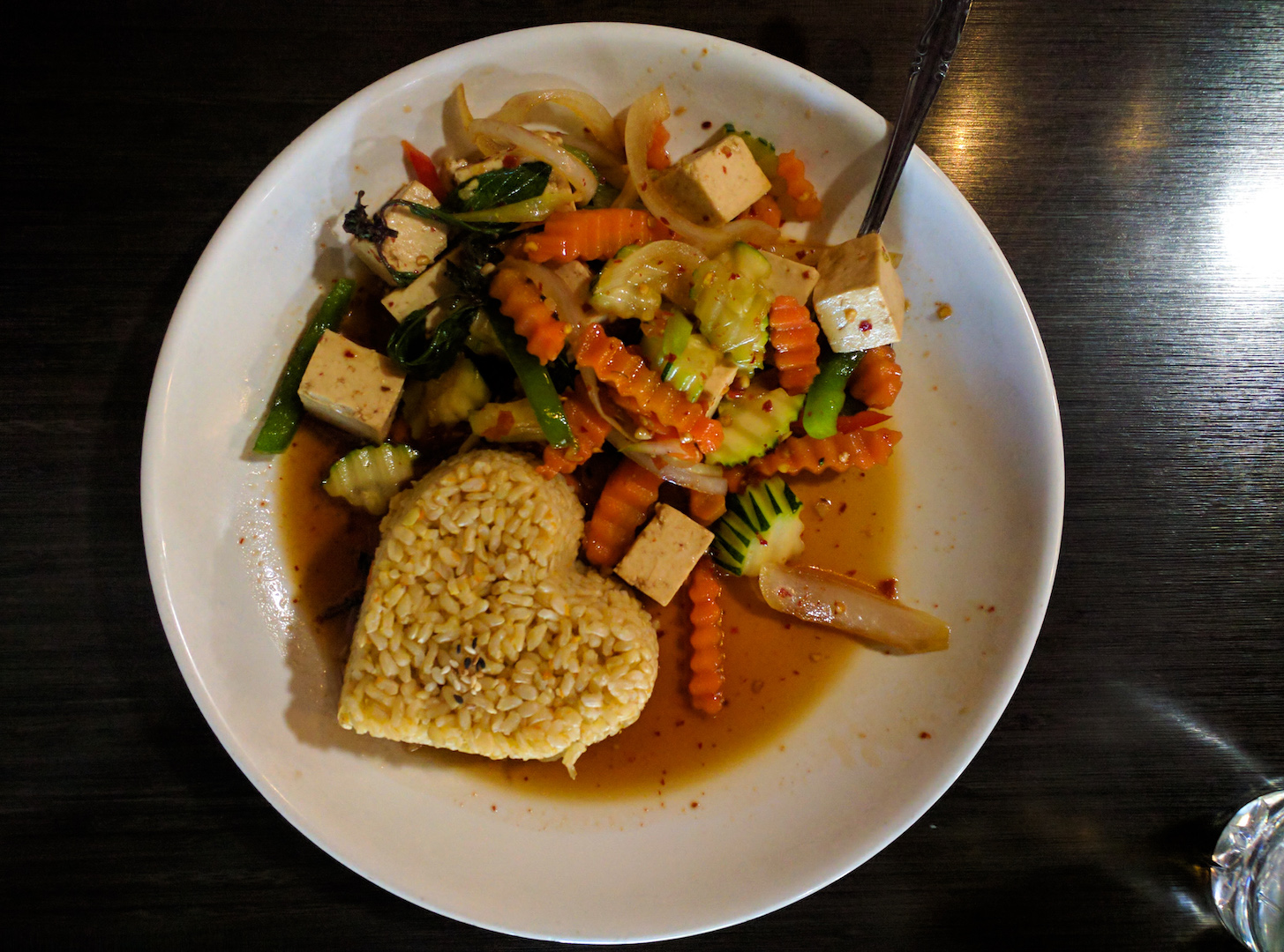 Spicy Thai Basil Stir Fry with Brown Rice & Tofu from Plumeria in San Diego, CA