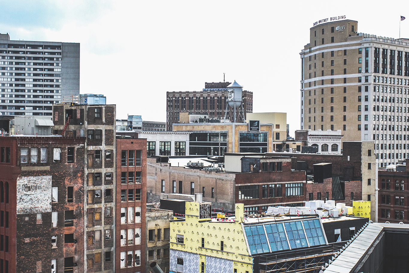 Detroit City Skyline from Z Parking Garage - Shepard Fairey Water Tower