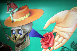 Detroit Z Garage Art - Skull, Baseball Bat & Rose