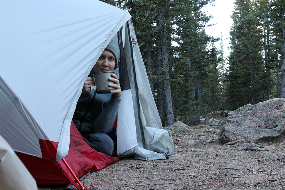 Drinking Tea in My Tent at Campsite in Pike National Forest