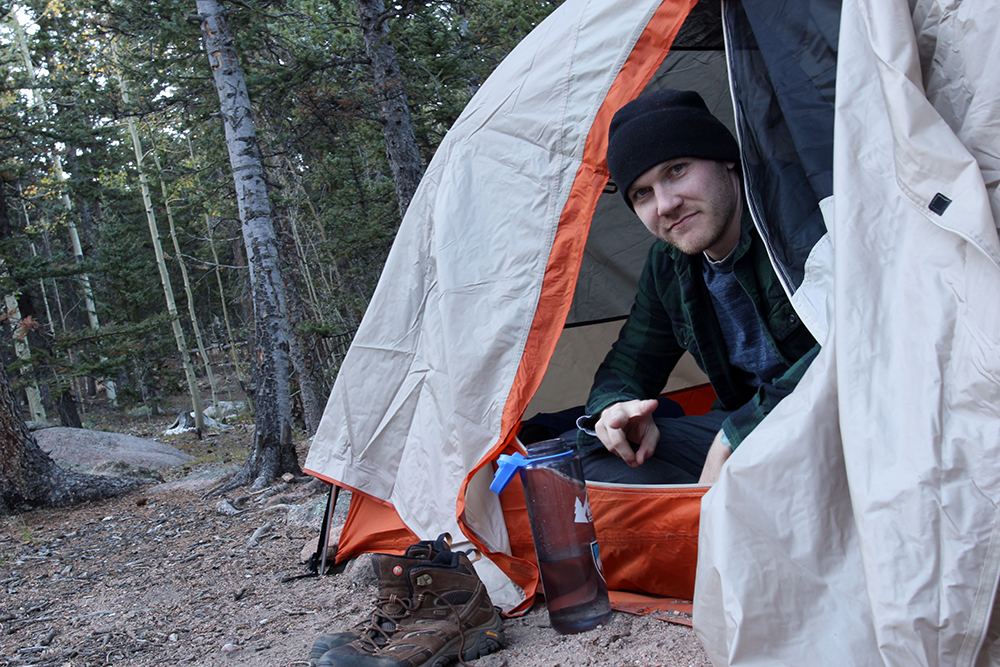 Cody Relaxing at Camp in Pike National Forest