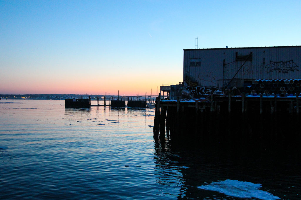 Sunset Over Fore River Waterfront in Portland, Maine