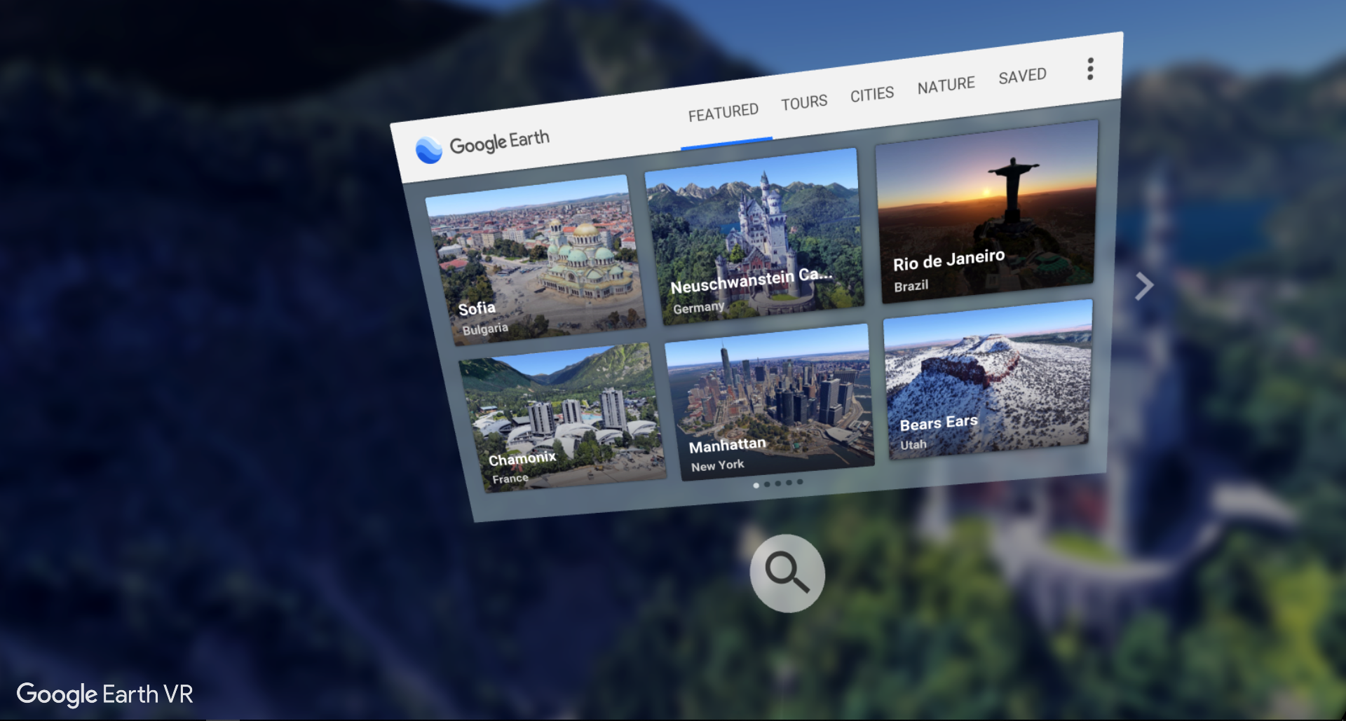 Google Earth VR Navigation & Search Menu