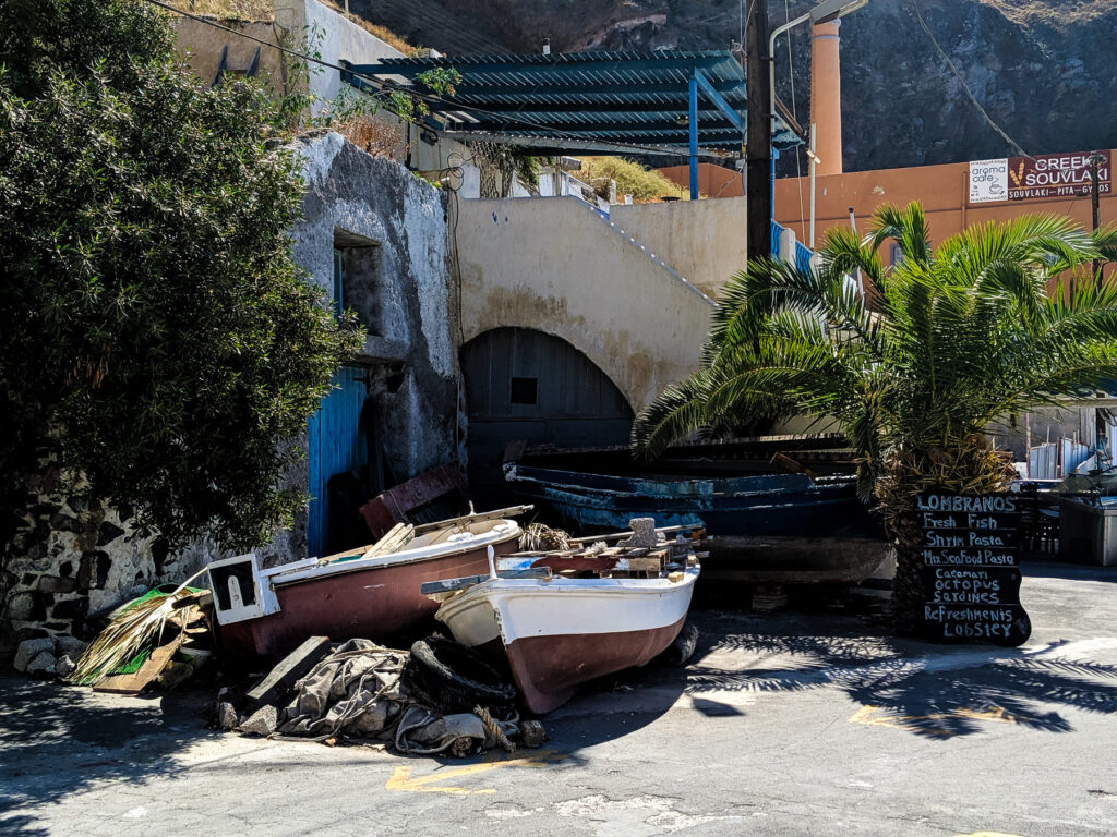 Rowboat at Old Port Thera Santorini Greece