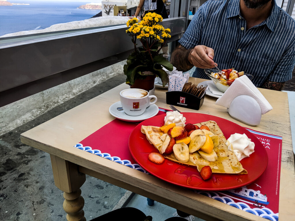 Crepes & Cappucinnos at La Scala Santorini