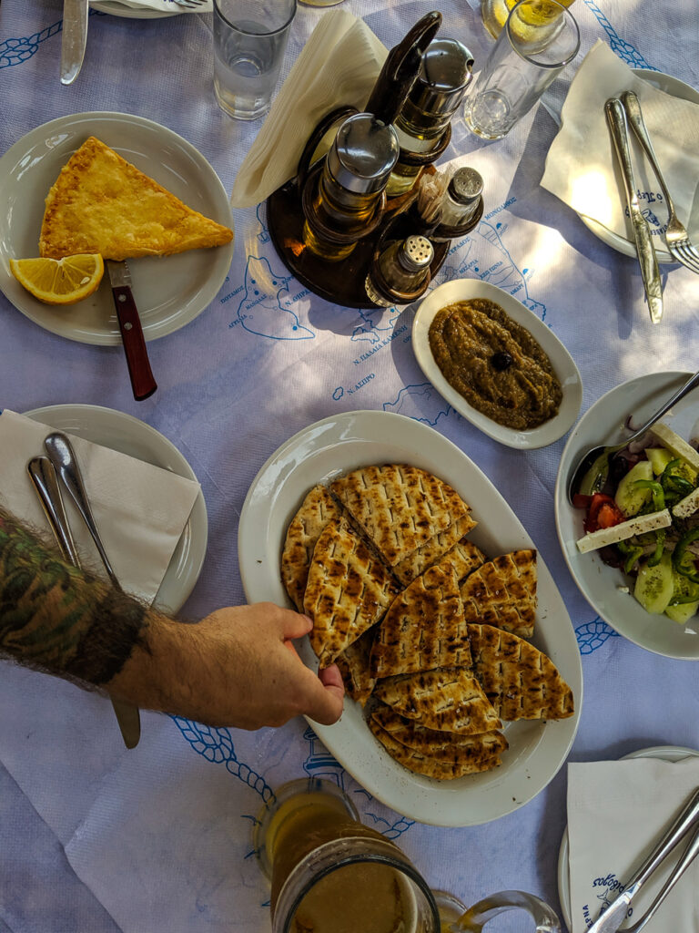 Pitta, Cheese Pie, Salad at Psarotaverna o Perivolos