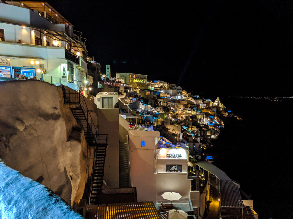 Coast of Fira Santorini Greece Alight at Night