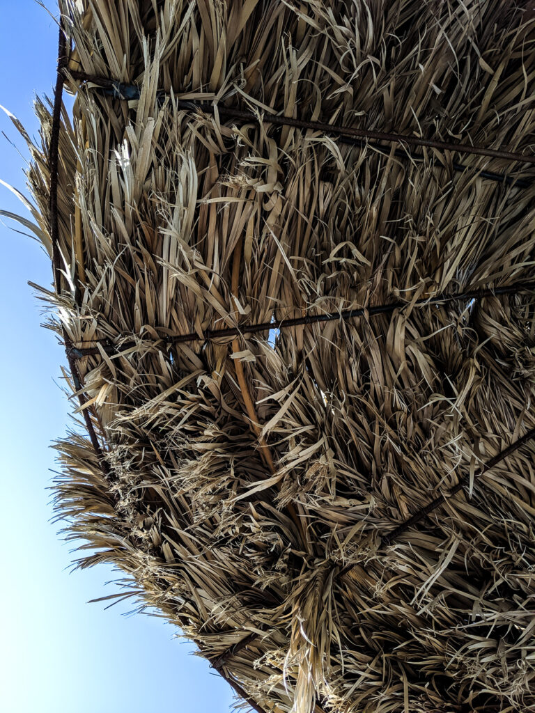 Straw Umbrella Perissa Beach Santorini