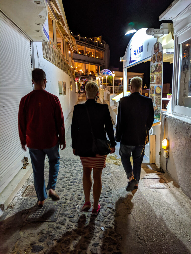 Walking the Streets of Thera in Santorini at Night