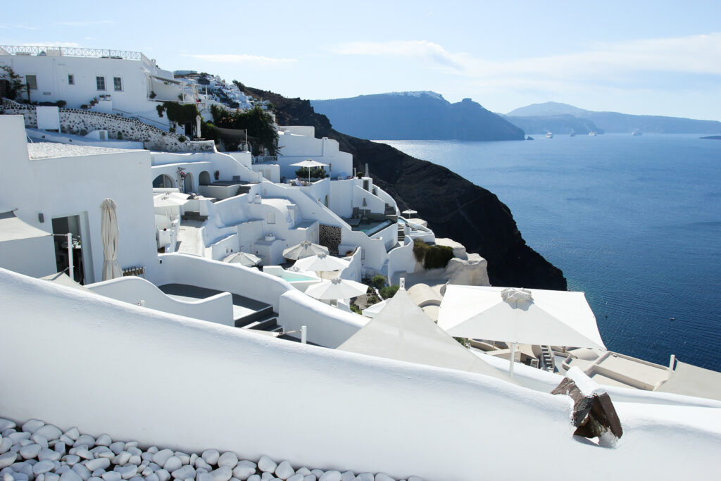 White Stucco Buildings in Santorini, Greece