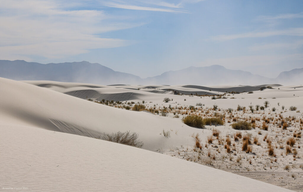 Sand Storm in front of the mountains at White Sands National Park in New Mexico