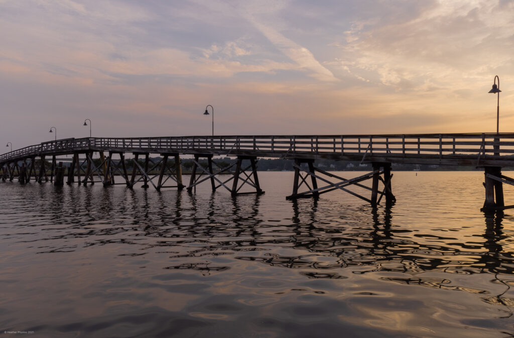 Fitch Bridge Lights Over Dorsey Creek at Sunrise on the United States Naval Academy Yard in Annapolis, Maryland