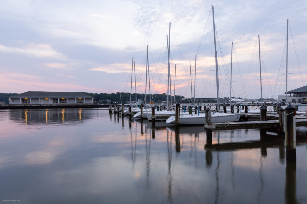 Boats at Sunrise in Santee Basin on United States Naval Academy Yard in Annapolis, Maryland