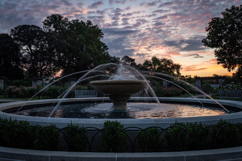 Sunrise Reflections on the Fountain at Loose Park in Kansas City, MO