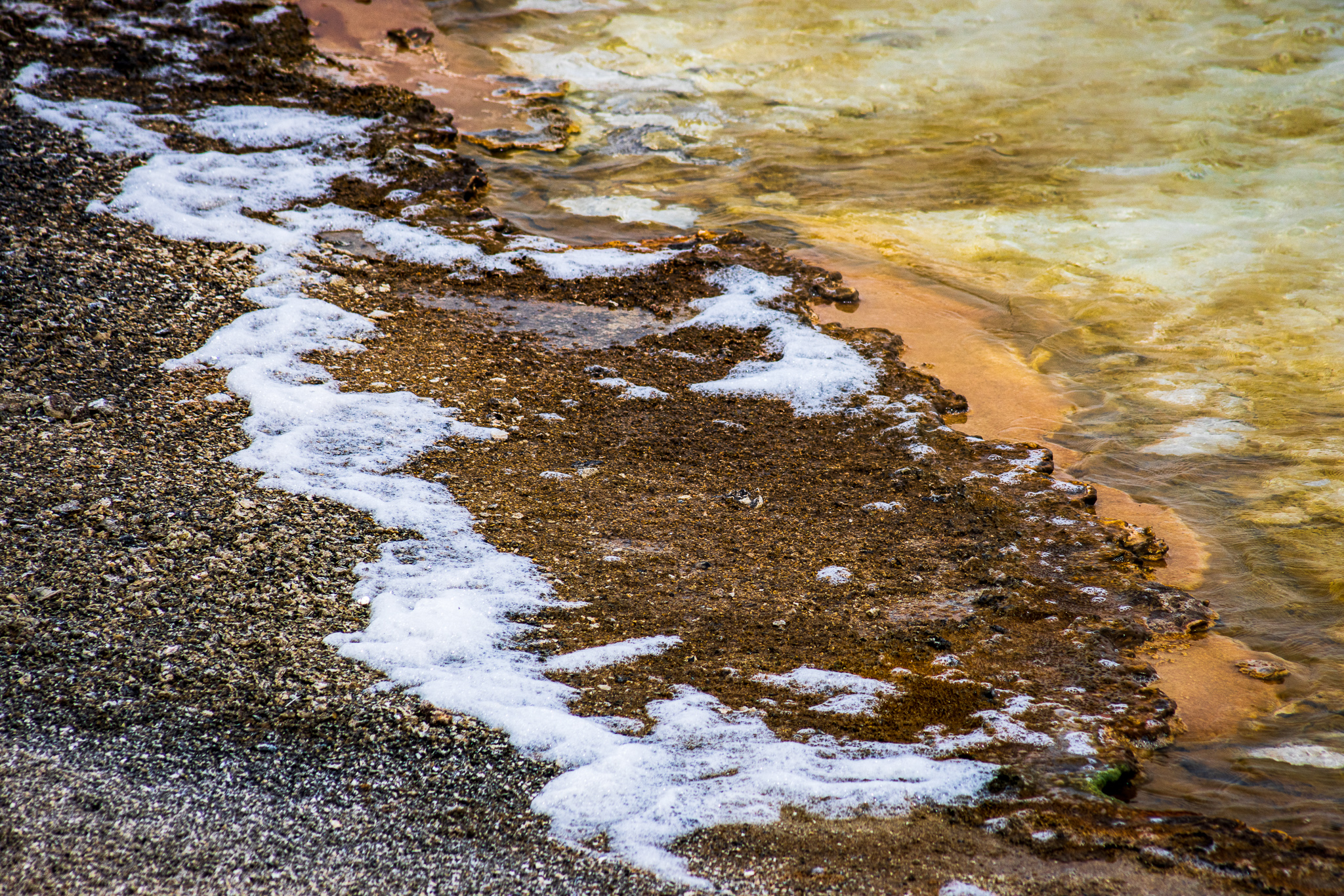 Sulfur Oxidized Hot Spring with Travertine Edges at Yellowstone National Park