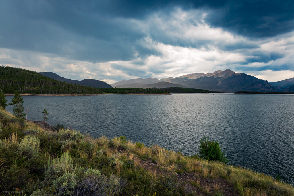 Storm clouds over Dillon Reservoir in Summit County, Colorado