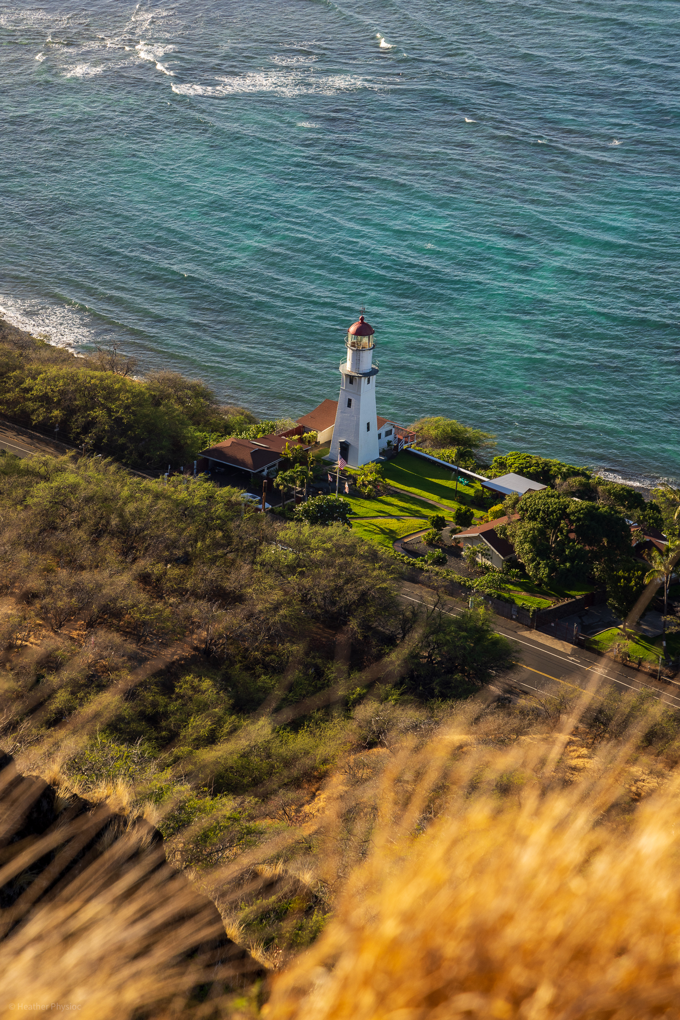 Diamond Head Lighthouse on the southern cliffs of Oahu, Hawaii