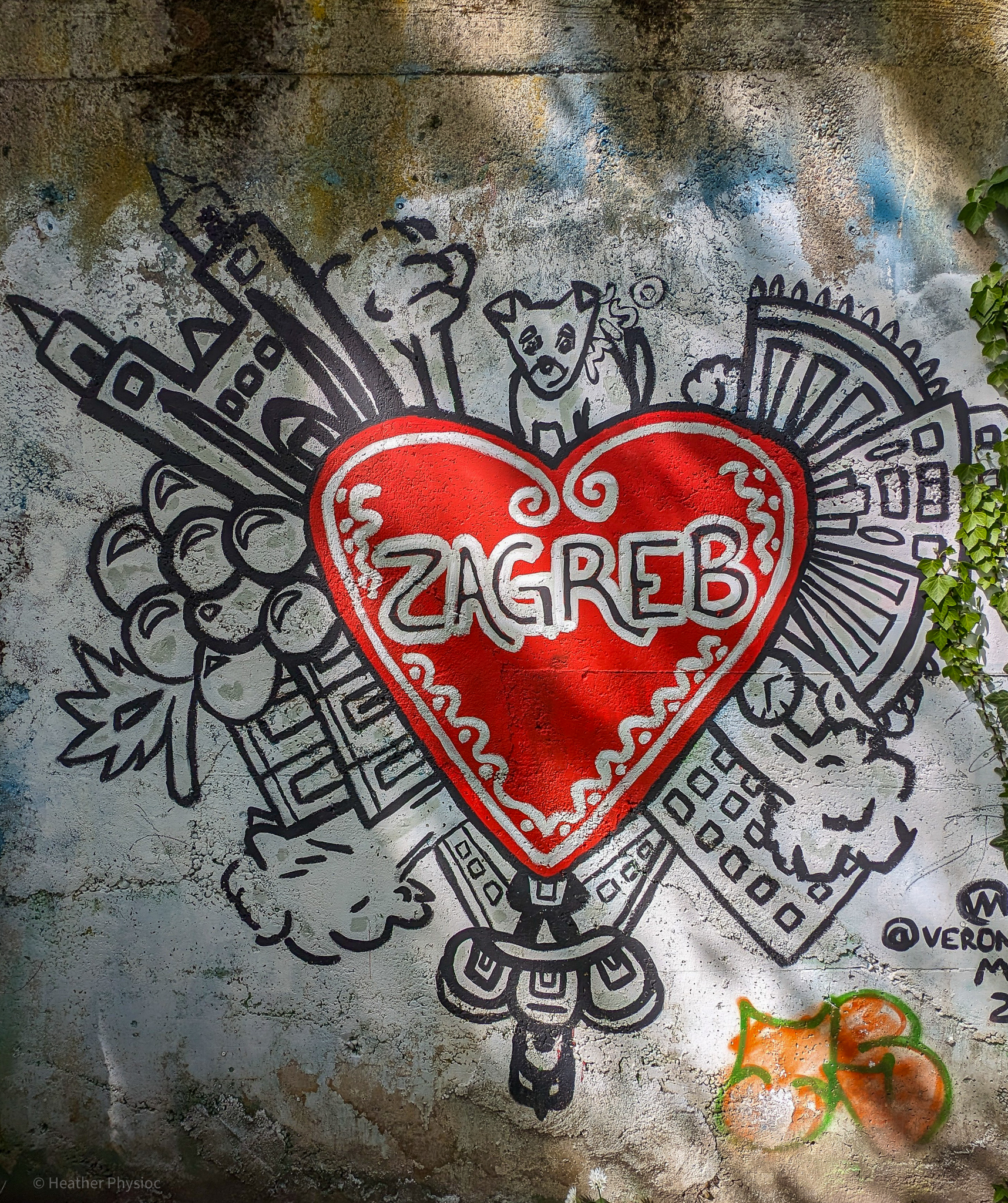 Heart of Zagreb Croatia city park street art graffiti mural Park Ribnjak city art park in Zagreb, Croatia 