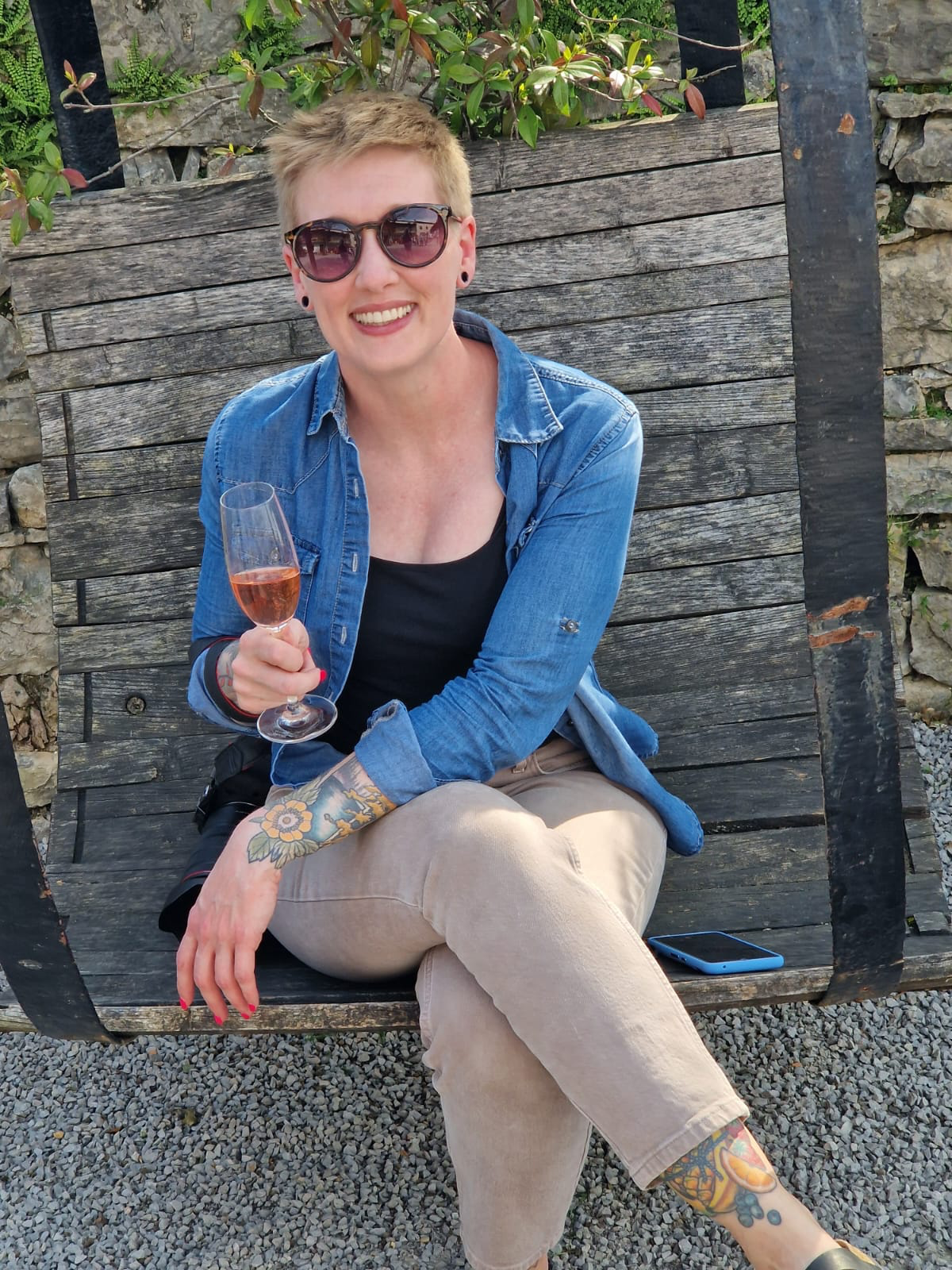 Heather Physioc Sipping Wine in Karst, Slovenia