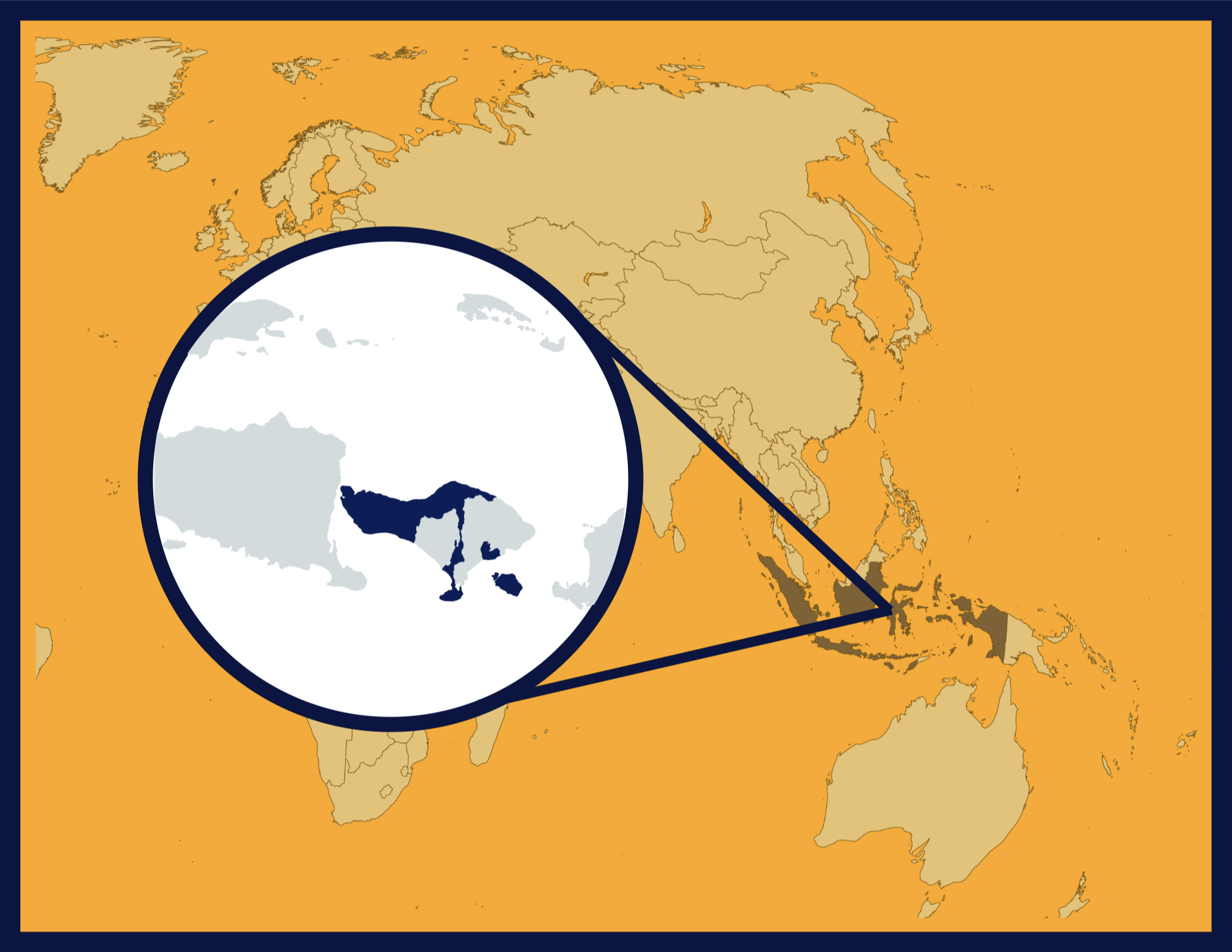 Illustrated map of the Bali myna songbird range and habitat